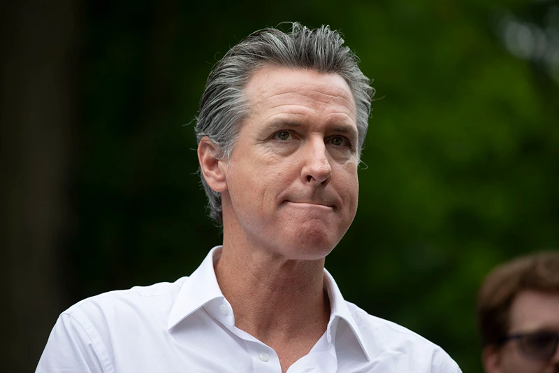 SOUTH HAVEN, MICHIGAN - JULY 4: California Gov. Gavin Newsom campaigns for President Joe Biden at the Van Buren County Democratic Party's 
