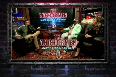 Video still from The Anchormen on One America News Network with Matt Gaetz on the left side.